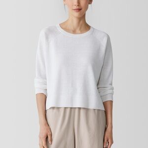 Eileen Fisher Organic Linen Cotton Raglan-Sleeve Top – Medium – White – NWT